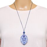 Chinese Blue White Porcelain Zhong Kui Talisman Pendant Necklace Shou Character – Collectible vintage item