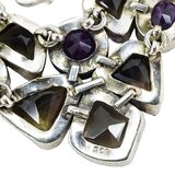 Sterling Silver Smoky Quartz Amethyst Statement Necklace - Artisan Gemstone Bib - Jaipur Style – Studio made / small batch item  - Estate find