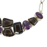 Sterling Silver Smoky Quartz Amethyst Statement Necklace - Artisan Gemstone Bib - Jaipur Style – Studio made / small batch item  - Estate find