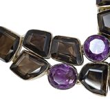 Sterling Silver Smoky Quartz Amethyst Statement Necklace - Artisan Gemstone Bib - Jaipur Style – Studio made / small batch item  - Estate find