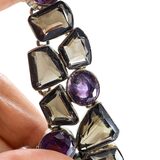 Sterling Silver Smoky Quartz Amethyst Statement Necklace - Artisan Gemstone Bib - Jaipur Style – Studio made / small batch item  - Estate find