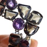 Sterling Silver Smoky Quartz Amethyst Statement Necklace - Artisan Gemstone Bib - Jaipur Style – Studio made / small batch item  - Estate find