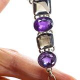 Sterling Silver Smoky Quartz Amethyst Statement Necklace - Artisan Gemstone Bib - Jaipur Style – Studio made / small batch item  - Estate find