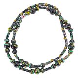 Vintage Tube Cloisonne & Carnival Bead Necklace - In Black Gold Green Colors – OOAK - Unique one of a kind item handmade by A World Of Things made using recycled materials 
