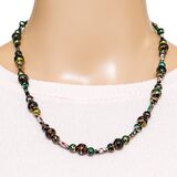 Vintage Tube Cloisonne & Carnival Bead Necklace - In Black Gold Green Colors – OOAK - Unique one of a kind item handmade by A World Of Things made using recycled materials 