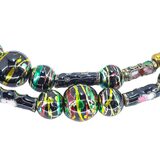 Vintage Tube Cloisonne & Carnival Bead Necklace - In Black Gold Green Colors – OOAK - Unique one of a kind item handmade by A World Of Things made using recycled materials 