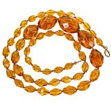 Vintage Faceted Amber Glass Bead Necklace – Hand Knotted Graduated Beads, 1930s Czech Style – Collectible item 