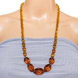 Vintage Faceted Amber Glass Bead Necklace – Hand Knotted Graduated Beads, 1930s Czech Style – Collectible item 
