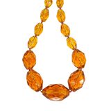 Vintage Faceted Amber Glass Bead Necklace – Hand Knotted Graduated Beads, 1930s Czech Style – Collectible item 