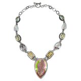 Sterling Silver Multi Gemstone Statement Necklace Mystic Druzy Rutilated Quartz Citrine 18” – Studio made / small batch item  - Estate find