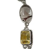 Sterling Silver Multi Gemstone Statement Necklace Mystic Druzy Rutilated Quartz Citrine 18” – Studio made / small batch item  - Estate find