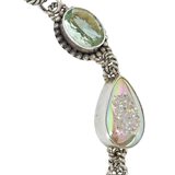 Sterling Silver Multi Gemstone Statement Necklace Mystic Druzy Rutilated Quartz Citrine 18” – Studio made / small batch item  - Estate find