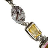 Sterling Silver Multi Gemstone Statement Necklace Mystic Druzy Rutilated Quartz Citrine 18” – Studio made / small batch item  - Estate find