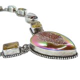 Sterling Silver Multi Gemstone Statement Necklace Mystic Druzy Rutilated Quartz Citrine 18” – Studio made / small batch item  - Estate find