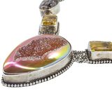 Sterling Silver Multi Gemstone Statement Necklace Mystic Druzy Rutilated Quartz Citrine 18” – Studio made / small batch item  - Estate find