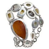 Sterling Silver Multi Gemstone Statement Necklace Mystic Druzy Rutilated Quartz Citrine 18” – Studio made / small batch item  - Estate find