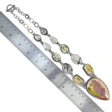 Sterling Silver Multi Gemstone Statement Necklace Mystic Druzy Rutilated Quartz Citrine 18” – Studio made / small batch item  - Estate find