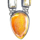 Sterling Silver Multi Gemstone Statement Necklace Mystic Druzy Rutilated Quartz Citrine 18” – Studio made / small batch item  - Estate find