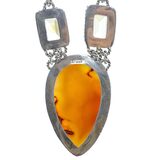 Sterling Silver Multi Gemstone Statement Necklace Mystic Druzy Rutilated Quartz Citrine 18” – Studio made / small batch item  - Estate find