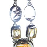 Sterling Silver Multi Gemstone Statement Necklace Mystic Druzy Rutilated Quartz Citrine 18” – Studio made / small batch item  - Estate find