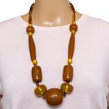 Antique African Trade Style Statement Necklace with Chunky Natural Resin Beads – OOAK - Unique one of a kind artisan item
