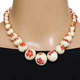 Venetian Custard Uranium Glass Bead Necklace UV Reactive – Red Frit Beads, Vintage 1930s – Rare collectible item 