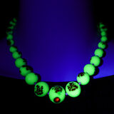 Venetian Custard Uranium Glass Bead Necklace UV Reactive – Red Frit Beads, Vintage 1930s – Rare collectible item 