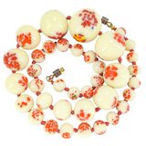Venetian Custard Uranium Glass Bead Necklace UV Reactive – Red Frit Beads, Vintage 1930s – Rare collectible item 