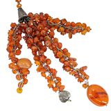 Statement Artisan Carnelian Agate Sterling Silver Open End Lariat Tassel Necklace 62in – Estate Find
