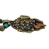Natural Turquoise Beaded Necklace With Nepal Made Brass Pendant Ornate Metalwork – OOAK - Unique one of a kind item handmade by A World Of Things made using recycled materials 