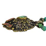 Natural Turquoise Beaded Necklace With Nepal Made Brass Pendant Ornate Metalwork – OOAK - Unique one of a kind item handmade by A World Of Things made using recycled materials 