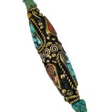 Natural Turquoise Beaded Necklace With Nepal Made Brass Pendant Ornate Metalwork – OOAK - Unique one of a kind item handmade by A World Of Things made using recycled materials 