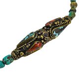 Natural Turquoise Beaded Necklace With Nepal Made Brass Pendant Ornate Metalwork – OOAK - Unique one of a kind item handmade by A World Of Things made using recycled materials 