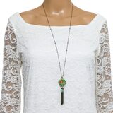Michal Negrin Green Sculpted Rose Pendant Necklace - Y2K Romantic Fairycore – Collectible designer item - retired