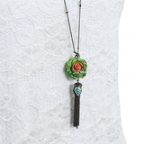 Michal Negrin Green Sculpted Rose Pendant Necklace - Y2K Romantic Fairycore – Collectible designer item - retired
