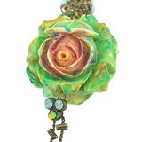 Michal Negrin Green Sculpted Rose Pendant Necklace - Y2K Romantic Fairycore – Collectible designer item - retired