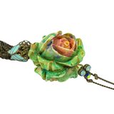 Michal Negrin Green Sculpted Rose Pendant Necklace - Y2K Romantic Fairycore – Collectible designer item - retired