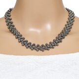 Silver Tone Statement Filigree Heavy Panel Link Necklace Featuring Spiral Elements 19in – Estate Find