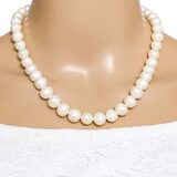 Vintage Large White Cultured Pearl Necklace 10-11mm 10k Rose Gold Clasp – Vintage item