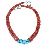 Coral & Turquoise With Sterling Silver Graduated Disc Necklace Southwestern Statement – OOAK - Unique one of a kind artisan item