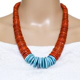 Coral & Turquoise With Sterling Silver Graduated Disc Necklace Southwestern Statement – OOAK - Unique one of a kind artisan item