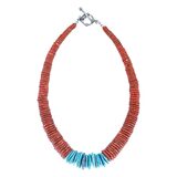 Coral & Turquoise With Sterling Silver Graduated Disc Necklace Southwestern Statement – OOAK - Unique one of a kind artisan item
