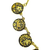 Vintage Mid Century Japanese Style Damascene Coin Charm Necklace Black Gold 18” – Vintage item