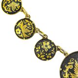 Vintage Mid Century Japanese Style Damascene Coin Charm Necklace Black Gold 18” – Vintage item