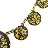 Vintage Mid Century Japanese Style Damascene Coin Charm Necklace Black Gold 18” – Vintage item