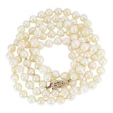 Vintage Long Cultured Pearl Necklace 30” 5.8mm Cream Gold Pearls 14K Gold Clasp – Estate Find