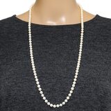 Vintage Long Cultured Pearl Necklace 30” 5.8mm Cream Gold Pearls 14K Gold Clasp – Estate Find