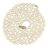 Vintage Long Cultured Pearl Necklace 30” 5.8mm Cream Gold Pearls 14K Gold Clasp – Estate Find
