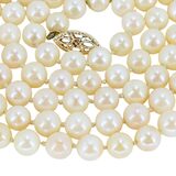 Vintage Long Cultured Pearl Necklace 30” 5.8mm Cream Gold Pearls 14K Gold Clasp – Estate Find