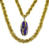 1950s Renaissance Revival Heavy Gold Tone Rope Chain Necklace Cobalt Blue Pendant – Collectible vintage item